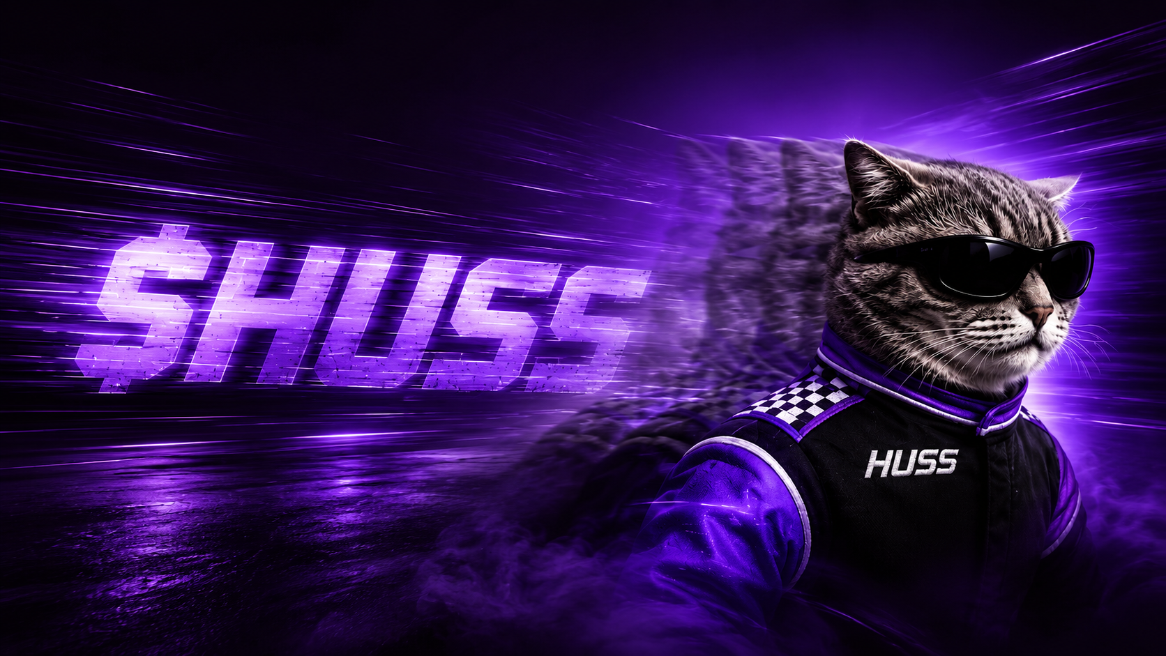 HUSS brand key visual with purple speed streaks